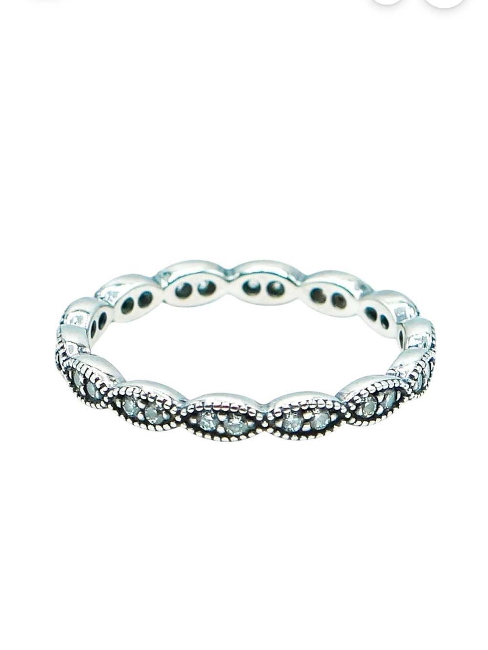 EUC Pandora Sparkling Leaves Sterling Silver Stackable Ring Cubic Zirconia 5.75